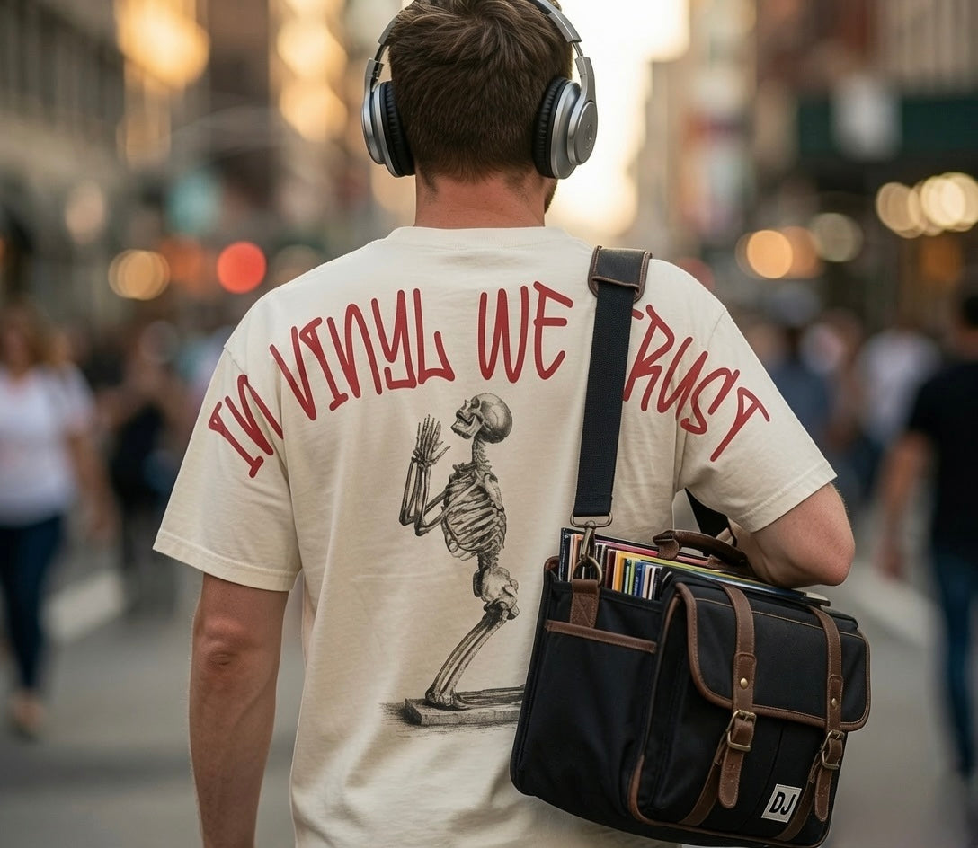In Vinyl We Trust 100% Cotton Men’s Back Logo Cream T Shirt