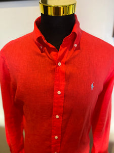 Ralph Lauren 100% Cotton Linen Red Shirt Size Large Classic Fit