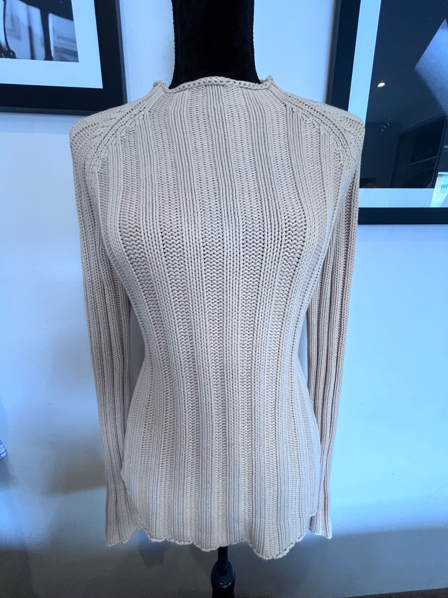 Ralph Lauren Women’s 100% Cotton Crew Neck Cream Cable Sweater Size M
