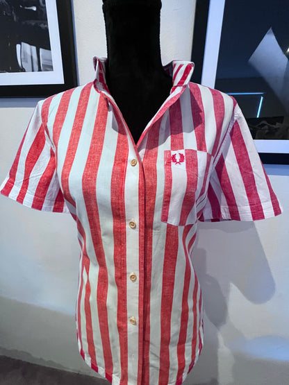 Fred Perry Women’s 100% Cotton Red White Stripe Shirt Slim Fit Size 16