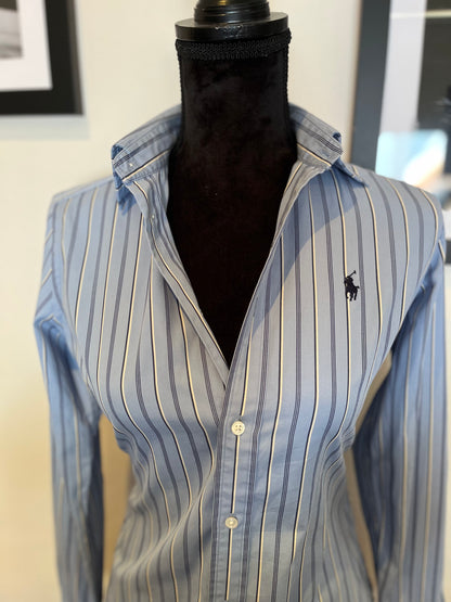 Ralph Lauren Women’s 100% Cotton Blue White Stripe Shirt Slim Fit Size 4