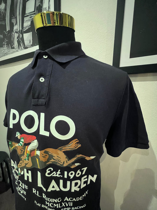 Polo Ralph Lauren 100% Cotton Blue Logo Print Polo Shirt Size Large