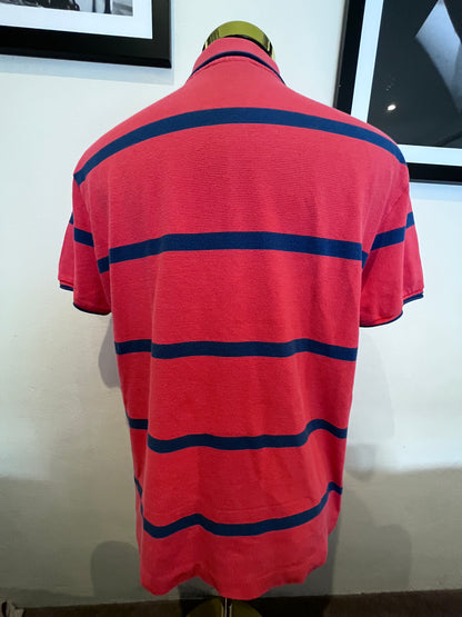 Lacoste 100% Cotton Red Blue Stripe Polo Shirt Size Large