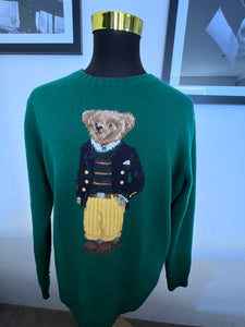 Polo Ralph Lauren 100% Cotton Jumper Teddy Logo Green Size Large