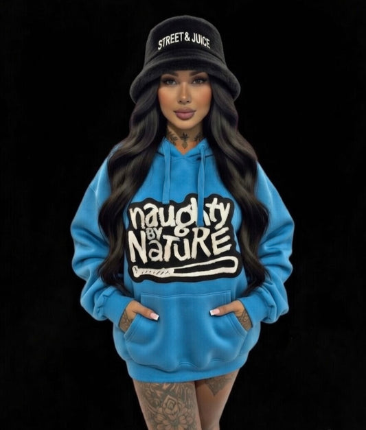 Naughty By Nature Fleece Blue Front Pocket Draw String Hoodie