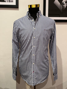 Tommy Hilfiger New York Fit 100% Cotton Blue White Stripe Shirt Size Large