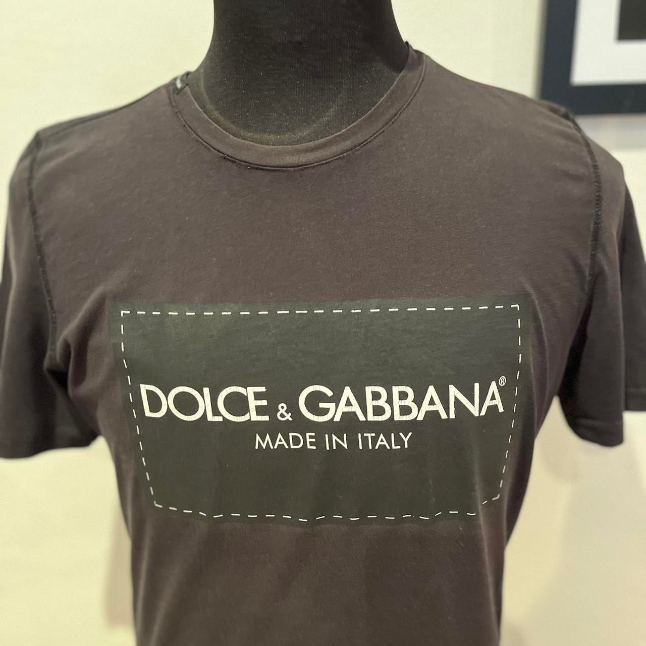 Dolce & Gabbana 100% Cotton Black Logo Print Tee Size Medium Made in Italy
