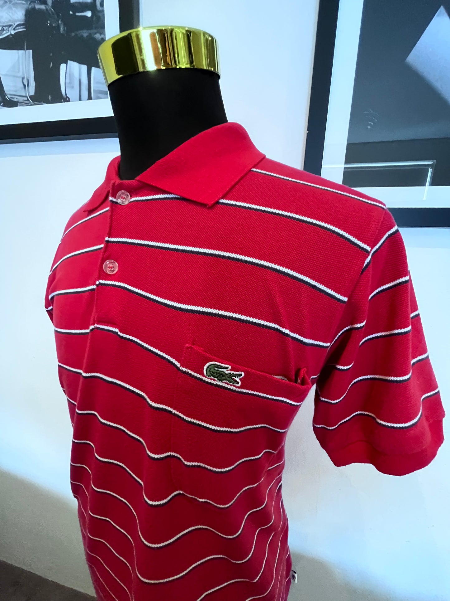 Lacoste 100% Cotton Red Stripe Polo Shirt Size 6 Large to XL Made In France