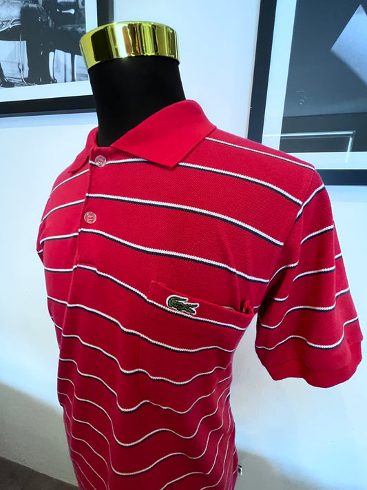 Lacoste 100% Cotton Red Stripe Polo Shirt Size 6 Large to XL Made In France