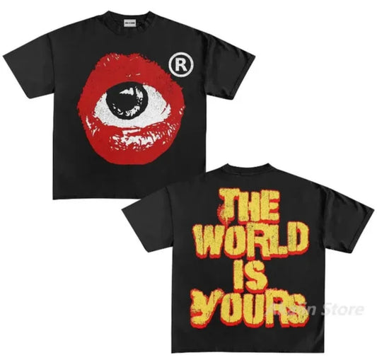 The World is Yours 100% Cotton Men’s Back / Chest Logo Black Harajuku T Shirt