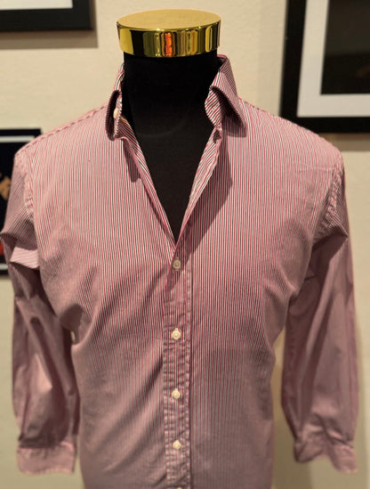 Ralph Lauren 100% Cotton Regent Red Striped Shirt  Classic Fit Large