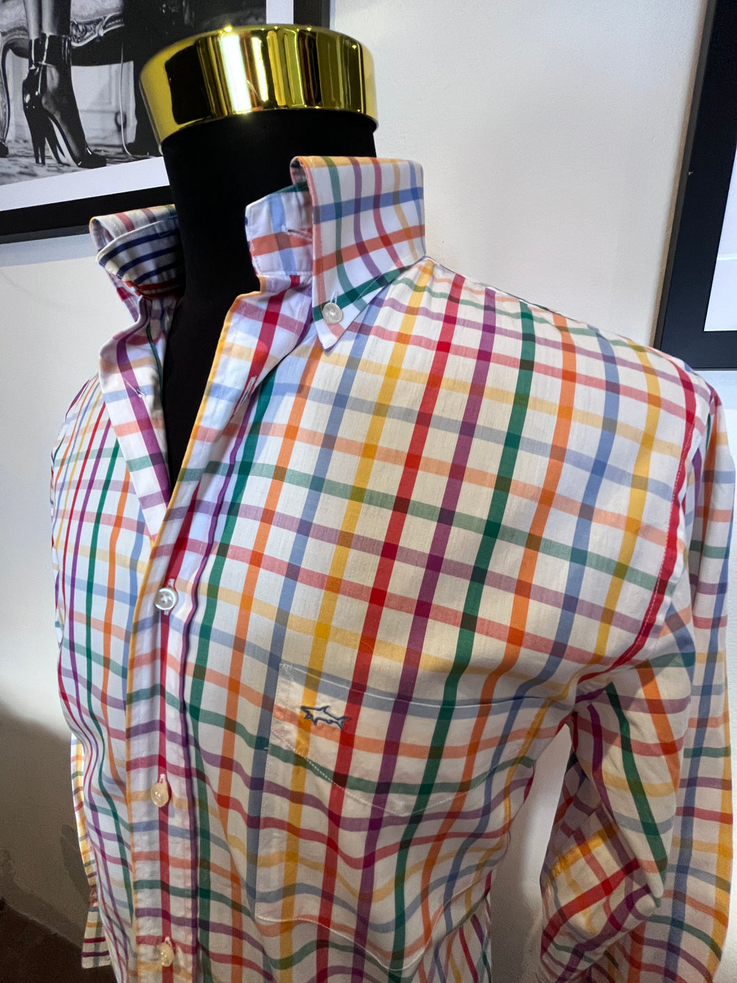 Paul & Shark 100% Cotton White Check Shirt Size 40 Medium Made in Italy