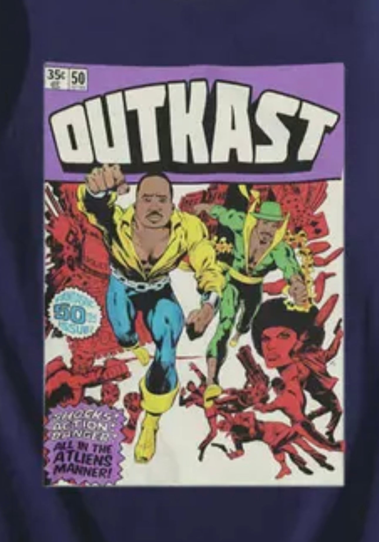 OutKast Atliens 100% Cotton Navy Blue Chest Logo T Shirt Hip Hop Streetwear