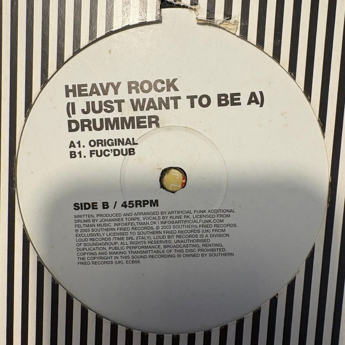 Heavy Rock “(I Just Wanna Be A) Drummer” 2 Version 12inch Vinyl Record on Southern Fried Records