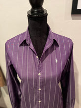 Load image into Gallery viewer, Ralph Lauren Golf Women’s 100% Cotton Purple White Stripe Shirt Size 8