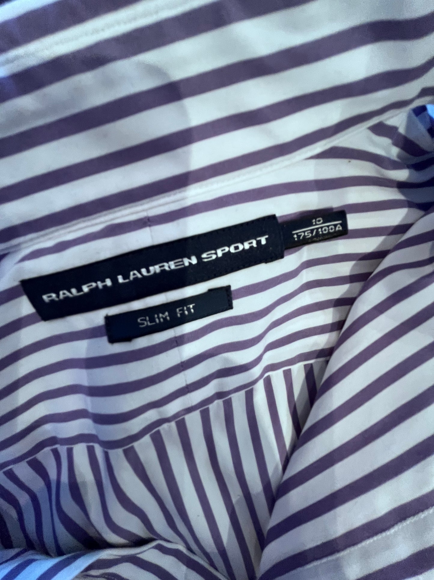 Ralph Lauren Women’s 100% Cotton Purple White Stripe Shirt Slim Fit Size 10