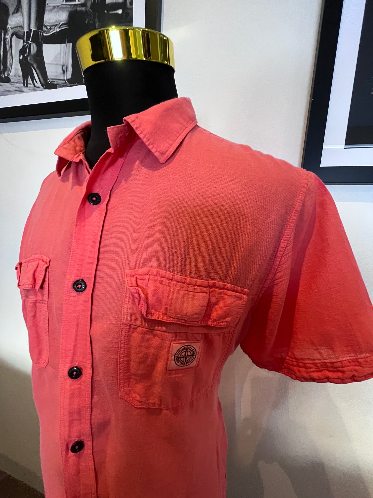 Stone Island 100% Cotton Linen Salmon Pink Shirt Size XL Made in Italy