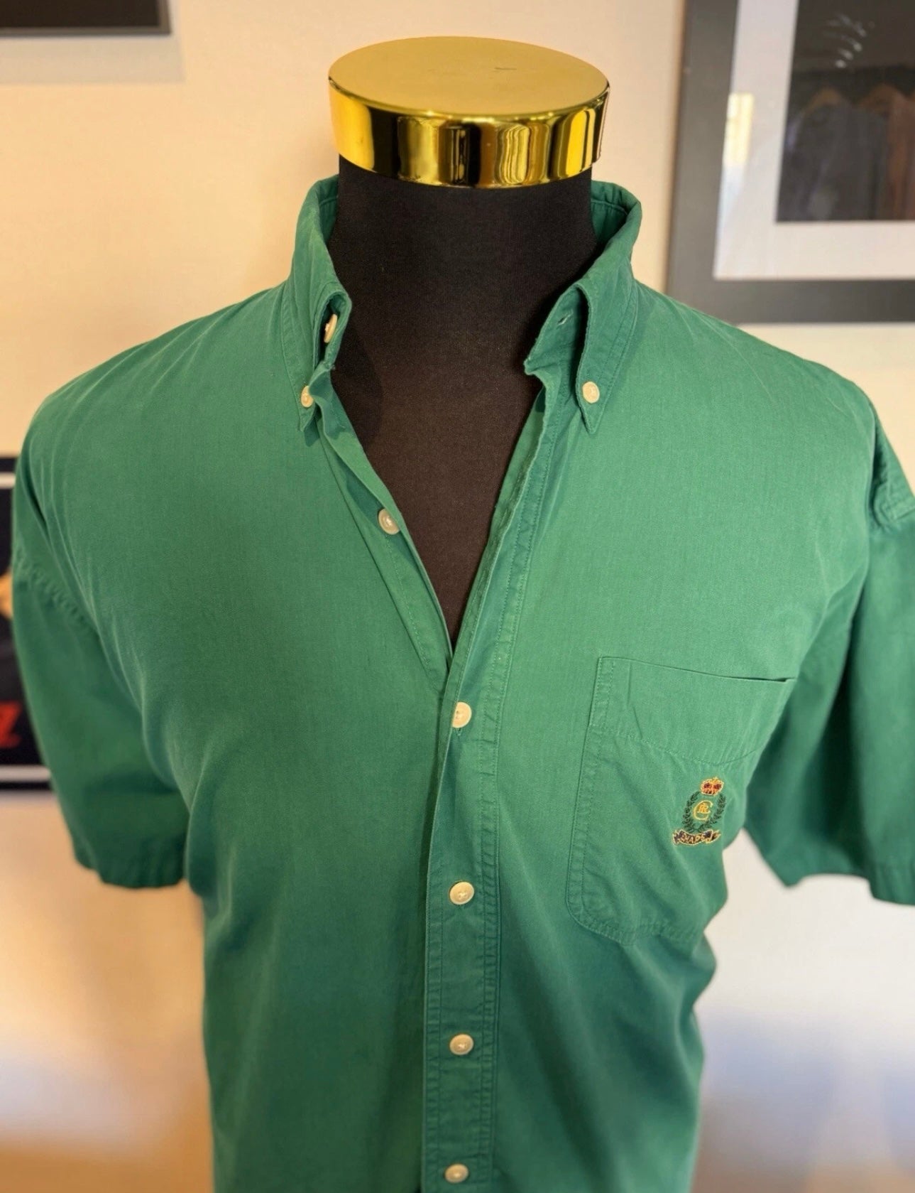 Ralph Lauren 100% Cotton Green Short Sleeve Shirt with Chest Logo Button Down