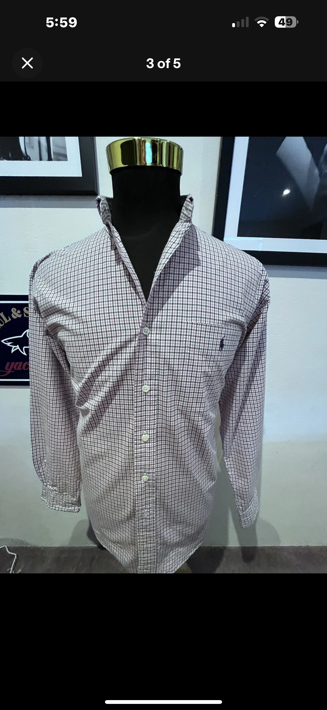 Ralph Lauren 100% Cotton Pink Grey Check Shirt Size US Medium AUS Large