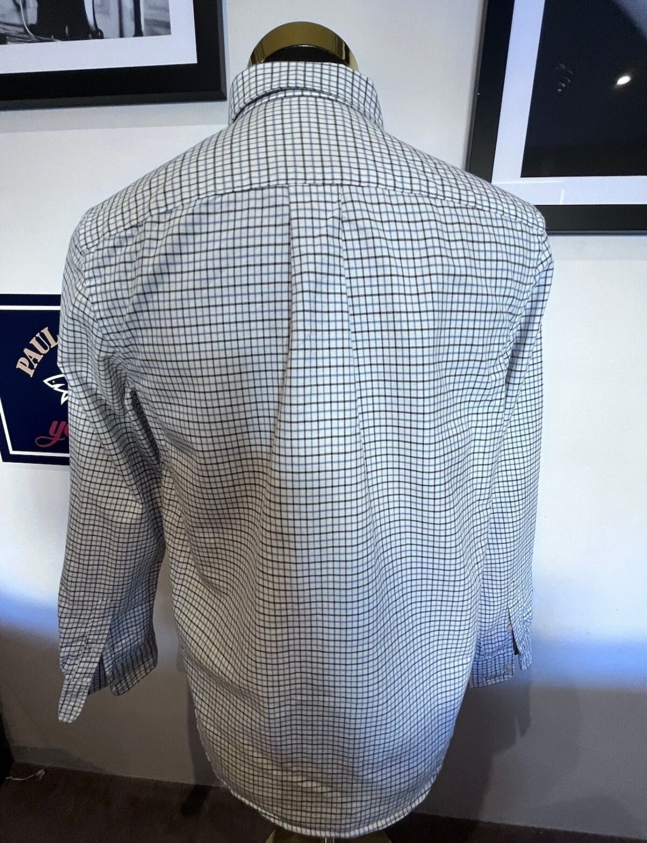 Ralph Lauren 100% Cotton White Blue Grey Check Shirt Size Small Classic Fit