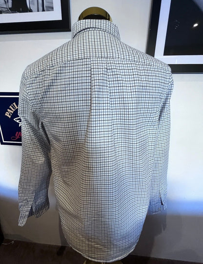 Ralph Lauren 100% Cotton White Blue Grey Check Shirt Size Small Classic Fit