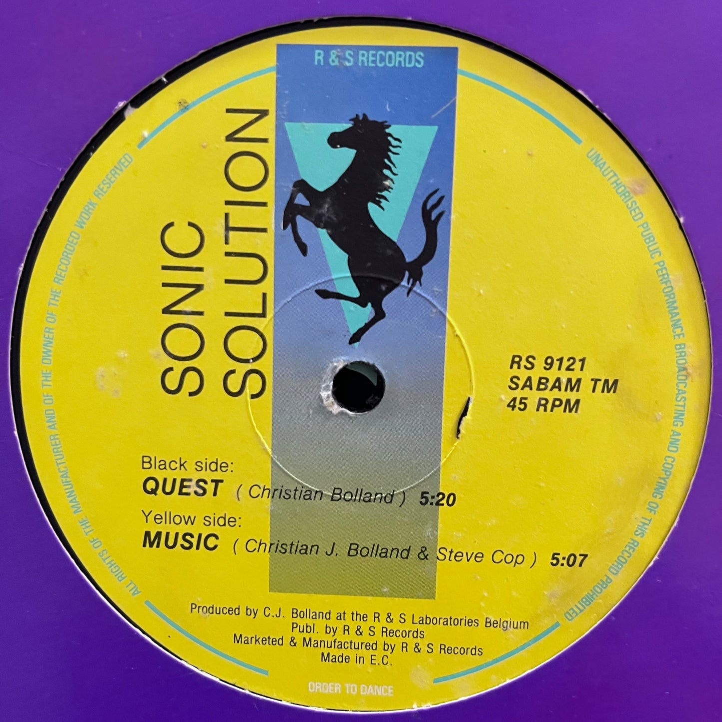 Sonic Solution “Music” / “Quest” 2 Track 12inch Vinyl Record on R&S Records