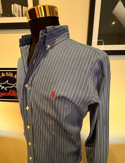 Ralph Lauren 100% Blue Pin Striped Shirt Classic Fit Size Large Button Down