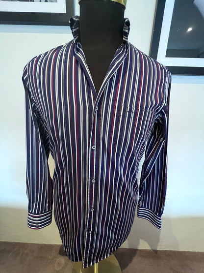 Paul & Shark 100% Cotton Blue Red Striped Shirt Size 38 Small Made in Italy Button Down Collar