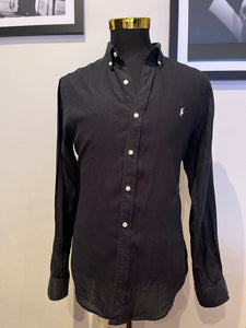 Ralph Lauren 100% Cotton Linen Black Slim Fit Shirt Size Large