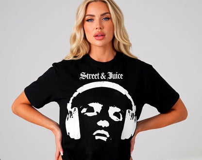Street & Juice ‘Headphones’ Black Graphic T-shirt 100% Heavyweight Cotton