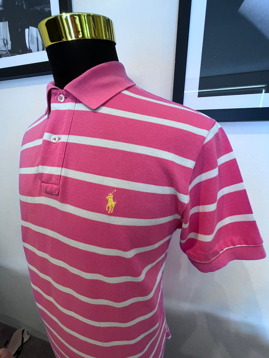 Ralph Lauren Polo, 100% Cotton Pink White Stripe Polo Shirt Size Medium