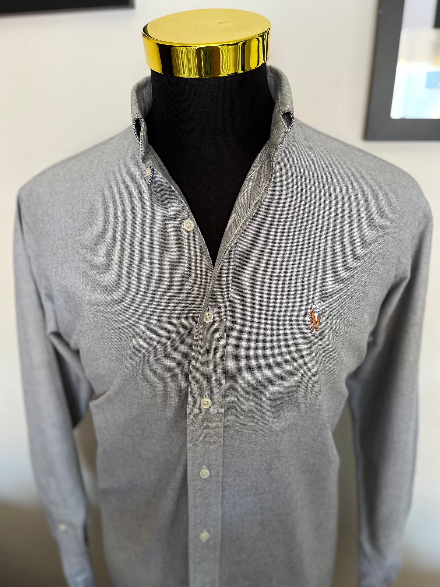 Ralph Lauren 100% Cotton Grey Button Down Shirt Size L Classic Fit 15.5/39
