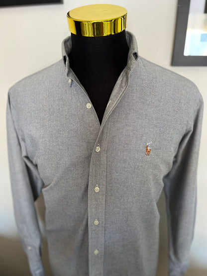Ralph Lauren 100% Cotton Grey Button Down Shirt Size L Classic Fit 15.5/39