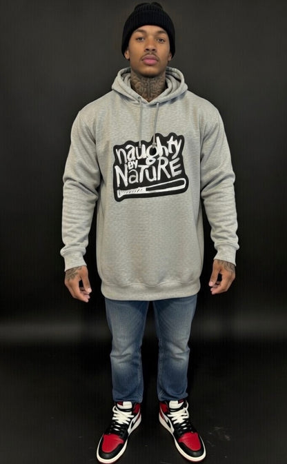 Naughty By Nature Fleece Grey Front Pocket Draw String Hoodie