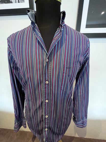Paul & Shark 100% Cotton Blue Striped Shirt Size Large Made In Italy
