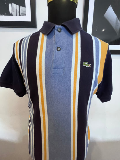 Lacoste 100% Cotton Blue Gold Stripe Polo Shirt Size 6 Large To XL Made in France