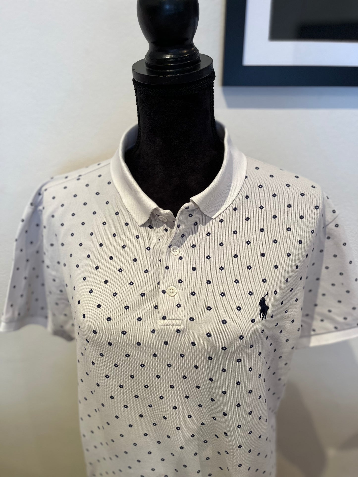 Ralph Lauren 100% Cotton Women’s White Pattern Polo Shirt Size Large