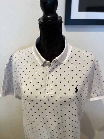 Ralph Lauren 100% Cotton Women’s White Pattern Polo Shirt Size Large