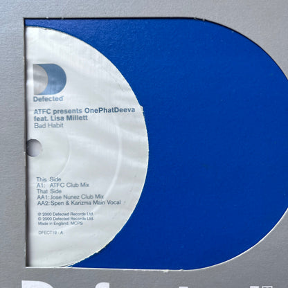 ATFC Presents OnePhatDeeva Feat Lisa Millett “Bad Habit” 3 Track 12inch Vinyl Record on Defected Records