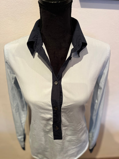 Prada 100% Cotton Women’s Half Button Front Shirt Size 42 M Made in Italy