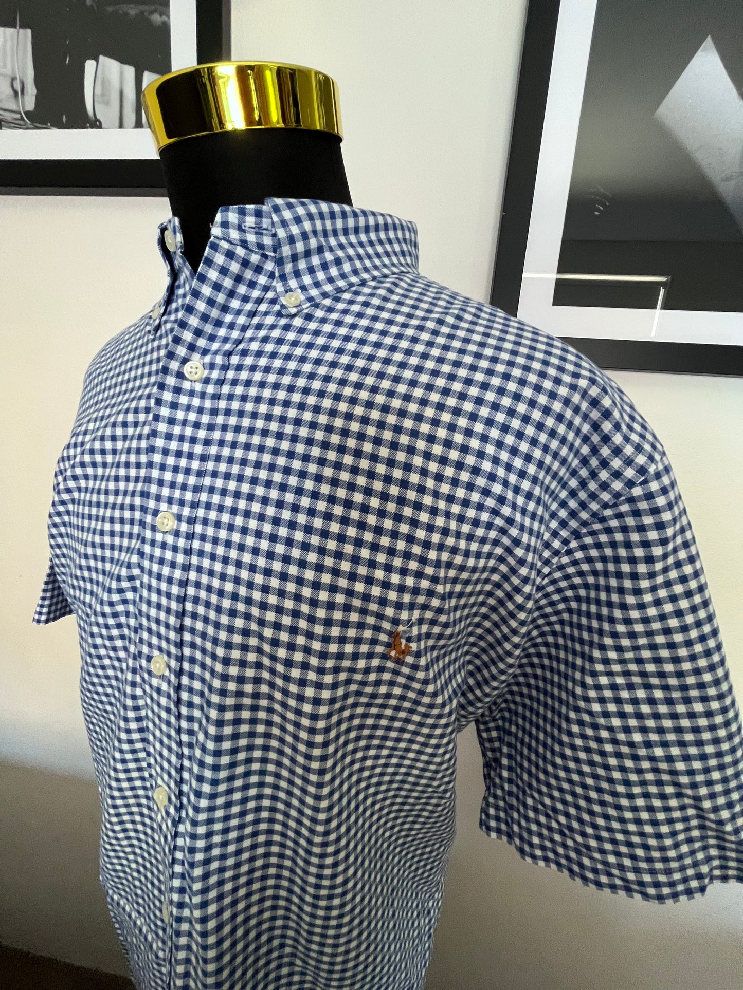 Ralph Lauren 100% Cotton White Blue Check Shirt Size 2XB Big Fitting Shirt