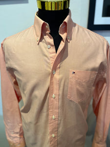 Tommy Hilfiger 100% Cotton Orange Shirt Slim Fit Size Medium Button Down Collar