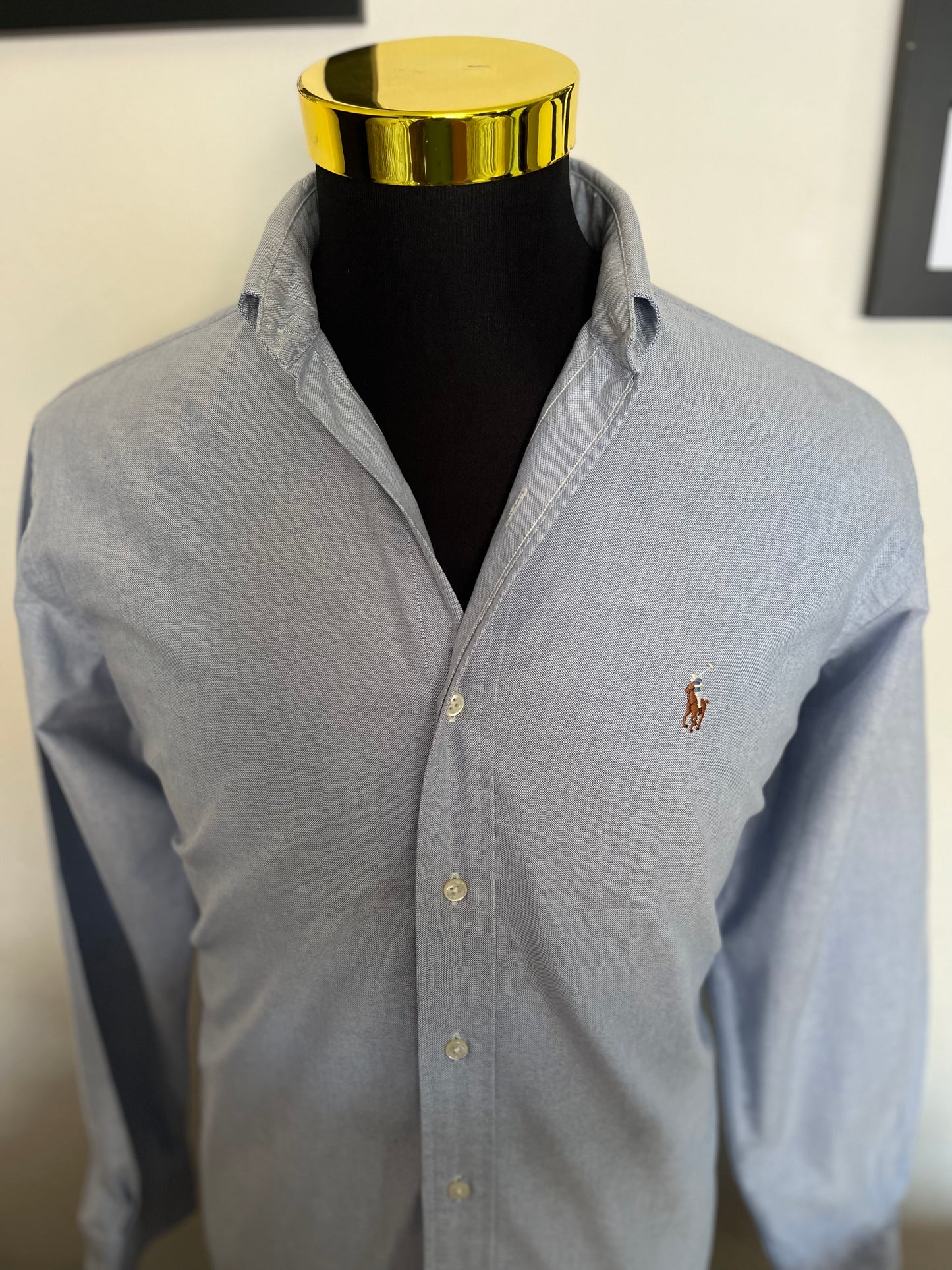 Ralph Lauren 100% Cotton Blue Button Down Shirt Size L Classic Fit, 15/34
