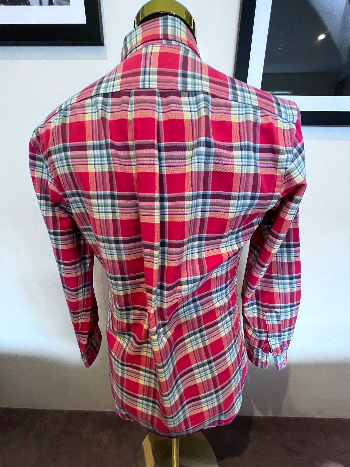 Ralph Lauren 100% Cotton Red Check Shirt Size Medium Fits S to M Custom Fit