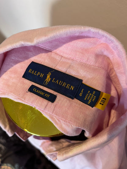 Ralph Lauren 100% Cotton Linen Pink Shirt Size Large Classic Fit