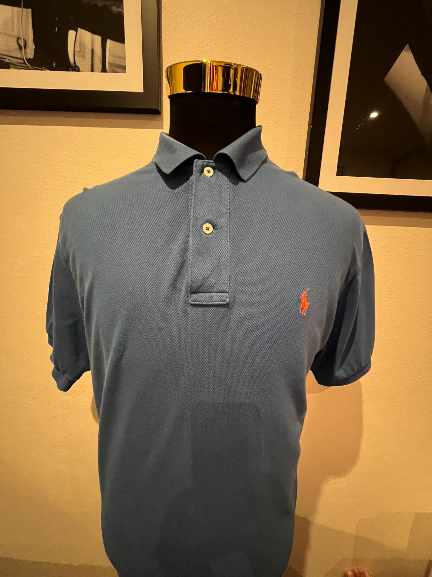 Ralph Lauren Blue Polo Shirt Size Large Classic Fit with Orange Polo Motif