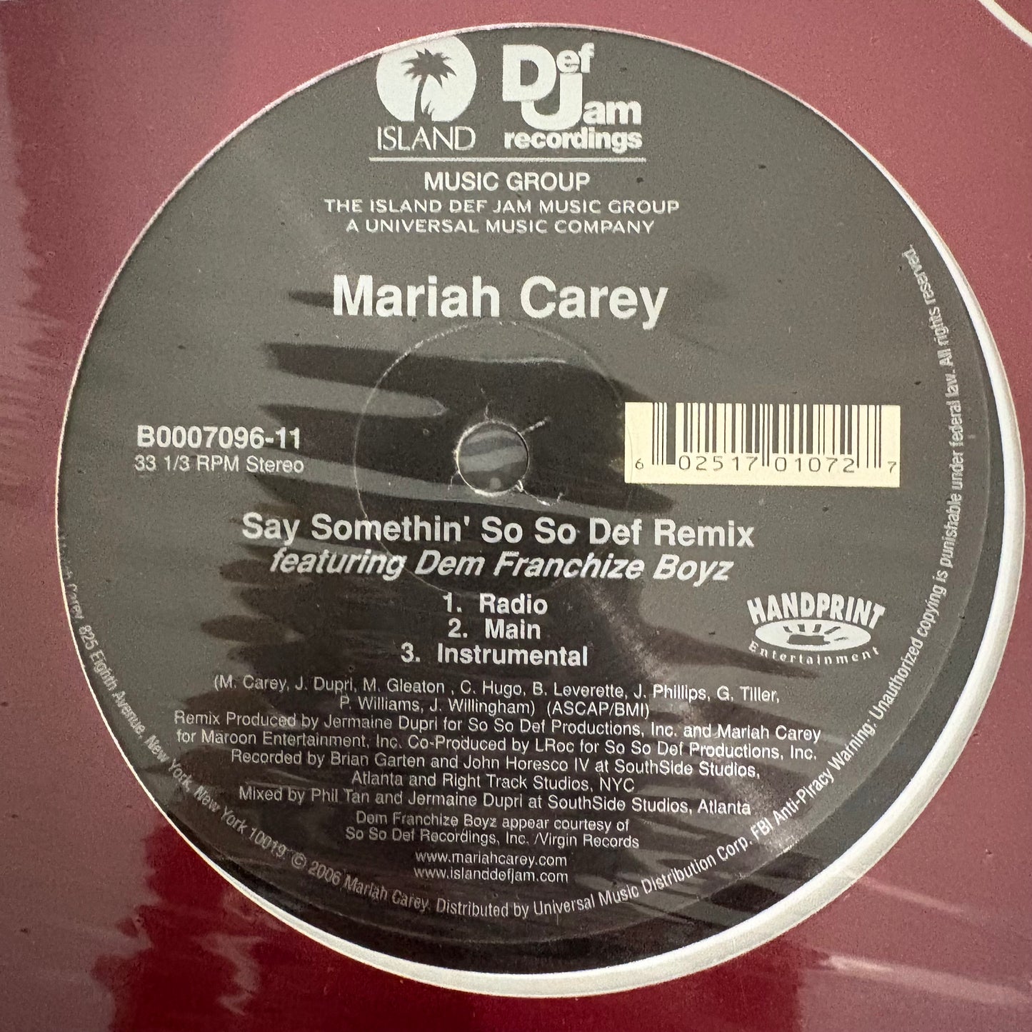 Mariah Carey “Say Somethin’” 6 version 12inch vinyl record Def Jam Recordings