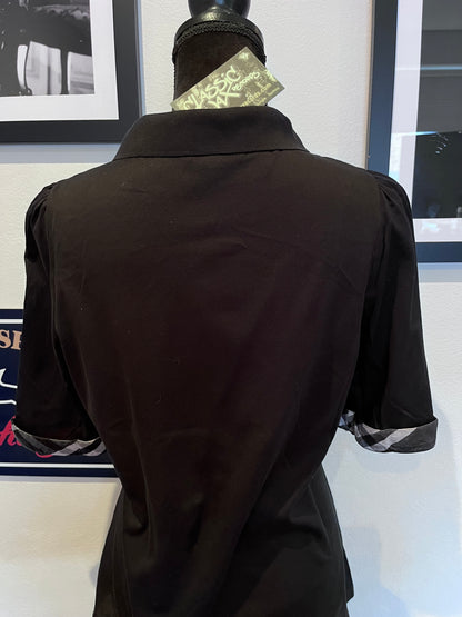 Burberry 100% Cotton Women’s Half Button Front Black Shirt Size L