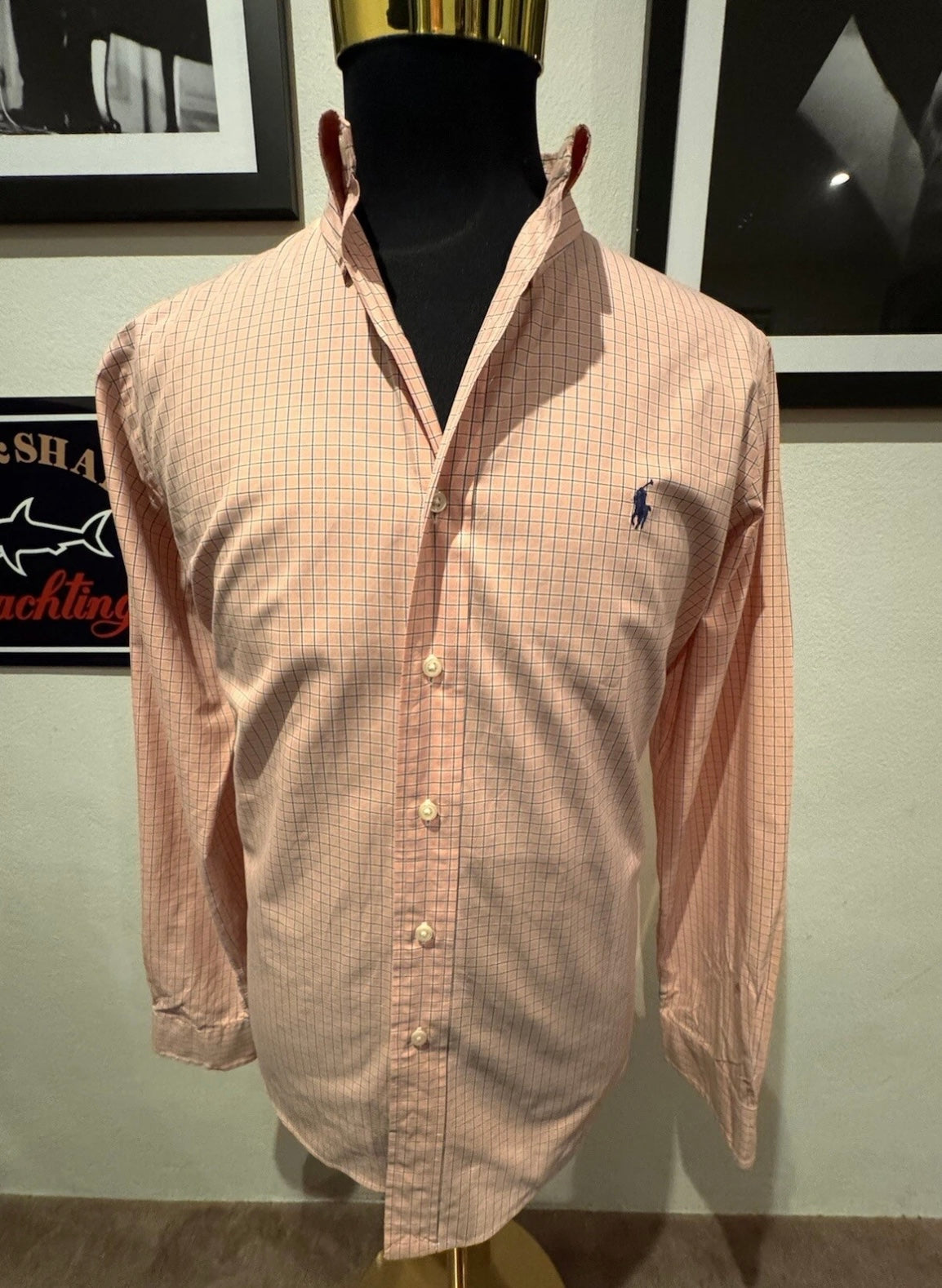 Ralph Lauren 100% Cotton Salmon Pink Check Shirt Size Large Custom Fit