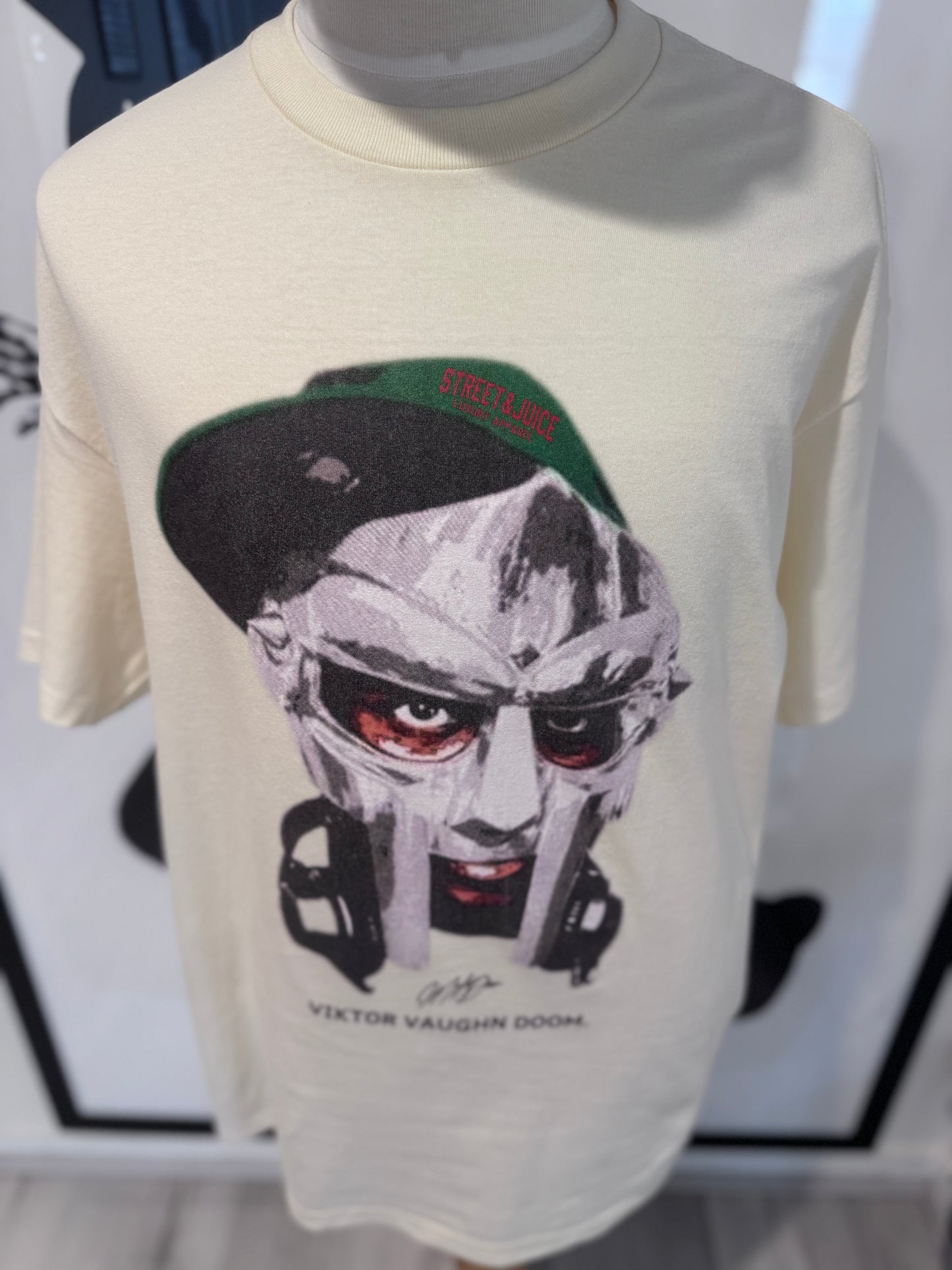 MF DOOM Viktor Vaughn 100% Cotton Chest Logo Cream Tee Street & Juice